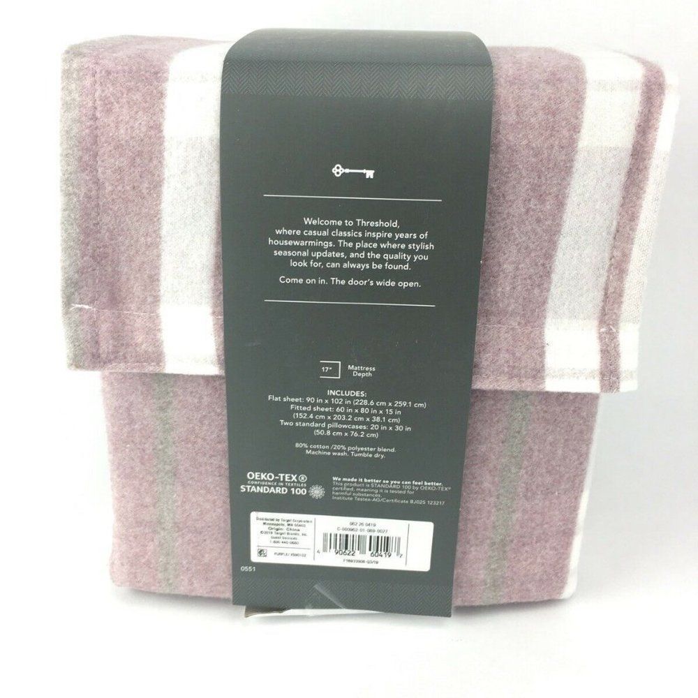 NWT Purple Plaid Striped flannel sheet set Twin - Picture 2 of 5